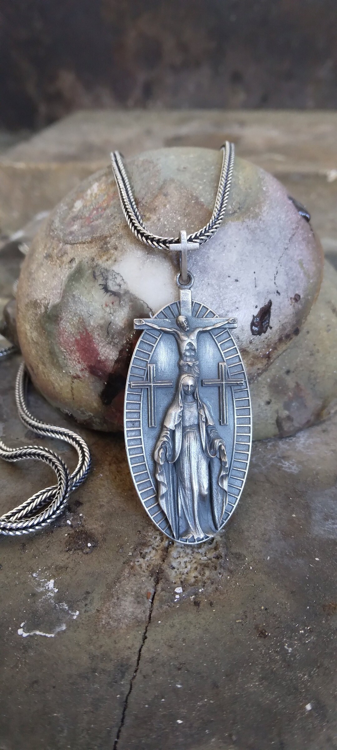 Milacolato Collana Croce per Uomo Donna 925 Argento Gesù Crocifisso Croce Pendente-big41