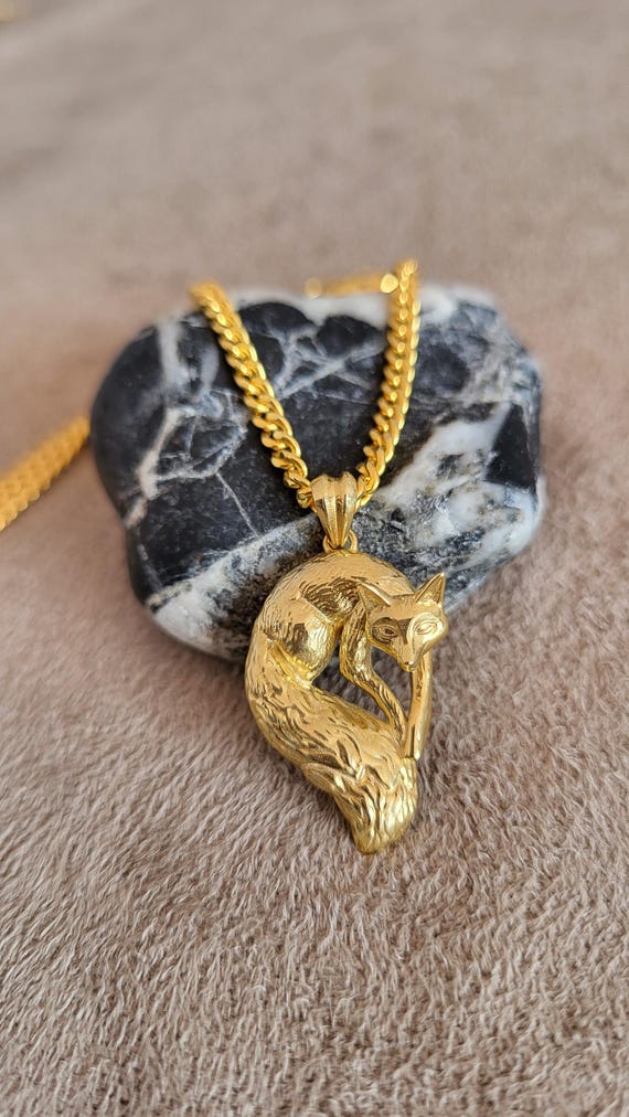 Gold Necklace Mens Fox Necklace Gold Fox Pendant, 10k 14k 18k