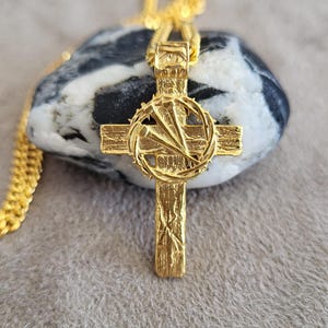 Gold Jesus Cross Crown Thorns Pendant, 10k 14k 18k Solid Gold Jewelry, Christian Mens Pendant, Religious Gift for Husband, Women&#39;s Gift