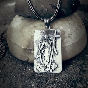Ciondolo in argento di San Gabriele Arcangelo, gioielli personalizzati da uomo, collana con croce incisa, gioielli in argento sterling 925k, regalo cristiano da uomo