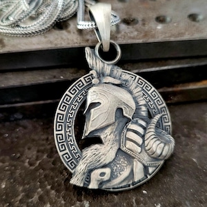 Spartan Silver Necklace, Ancient Greek Warrior Pendant, 925k Sterling Silver Handmade Jewelry, Spartan Warrior Necklace, Mens Silver Gift