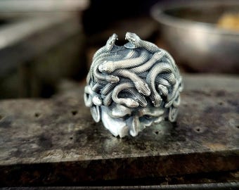 Ancient Greek Medusa Ring, 925 Sterling Silver Gorgon Head Ring