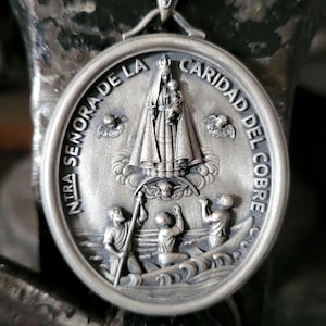 Senora De La Caridad Del Cobre Religious Pendant, 925k Sterling Silver Jewelry, Virgin Mary Pendant Charm Gift, Catholic Silver Medallion
