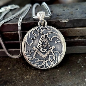 Silver Mason Pendant for Men, 925k Sterling Silver Handmade Jewelry, Freemason Symbolic Silver Necklace, Masonic Religious Gift for Husband