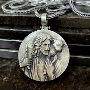 Sterling Silver Jesus Shepherd Necklace: Lamb of God Christian Pendant