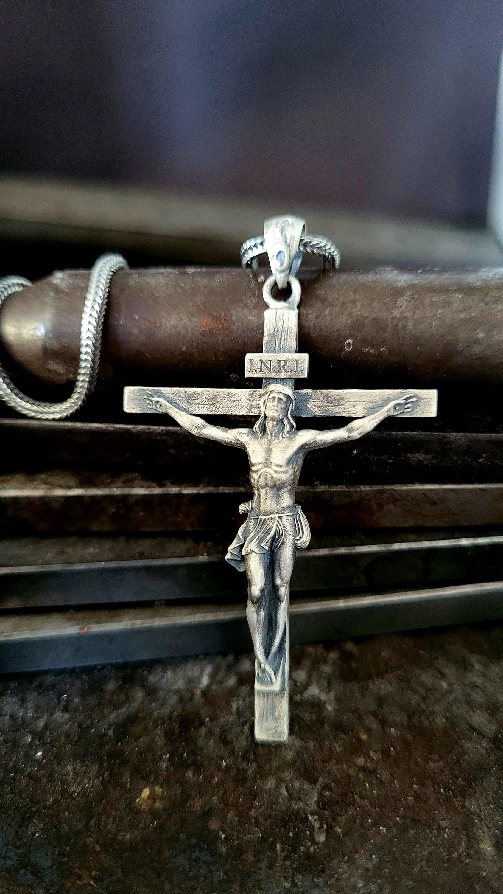 3D Jesus Christ on INRI Cross Pendant for Men, Personalized 925k Sterling Silver Catholic Religious Pendant, Faith Necklace Gift for Husband