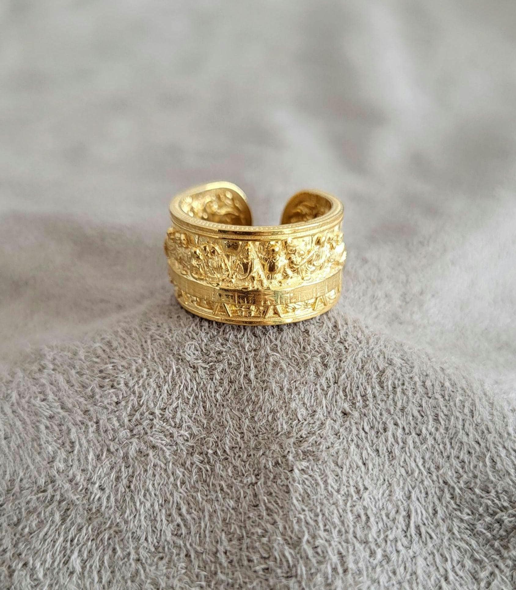 Das letzte Abendmahl Christus Gold Ring, 10k 14k 18k Solid Gold Schmuck, Gold Christian Ring für Männer, Gothic Kunst Schmuck, Ehering für Frauen