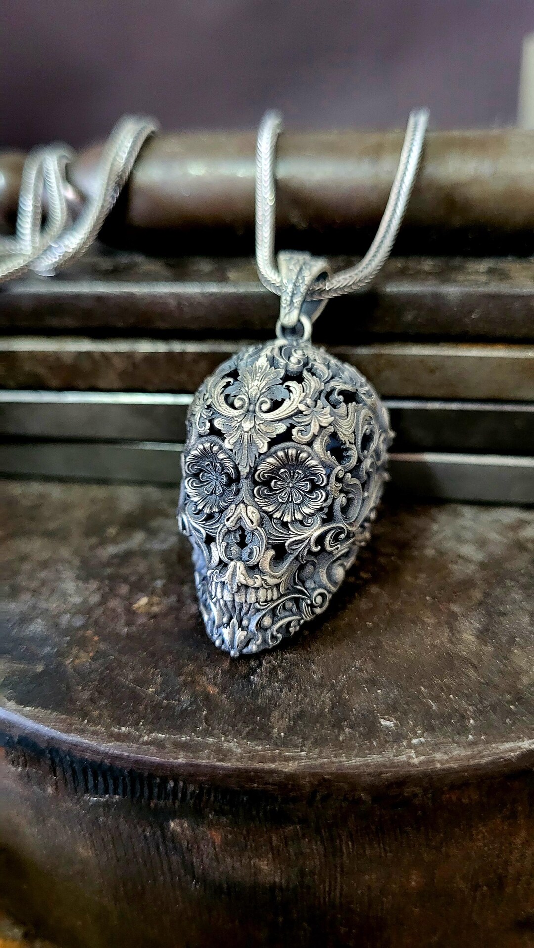 Sterling Silver Skull Biker Pendant: Gothic Rocker Necklace - Etsy