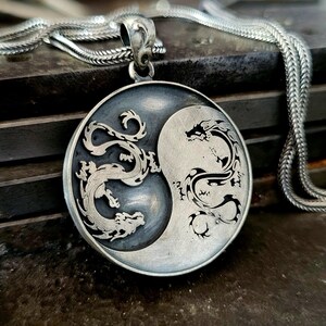 Ying Yang Far East Inyan Pendant, 925k Silver Pendant for Men and Women, Customizable Spiritual Necklace, Mythical Medallion Gift for Women