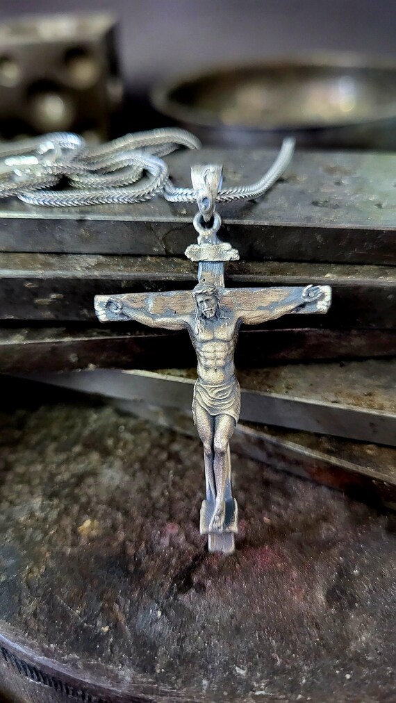 925k Sterling Silver Crucifix Necklace: Christ Jesus Pendant, Faith Jewelry