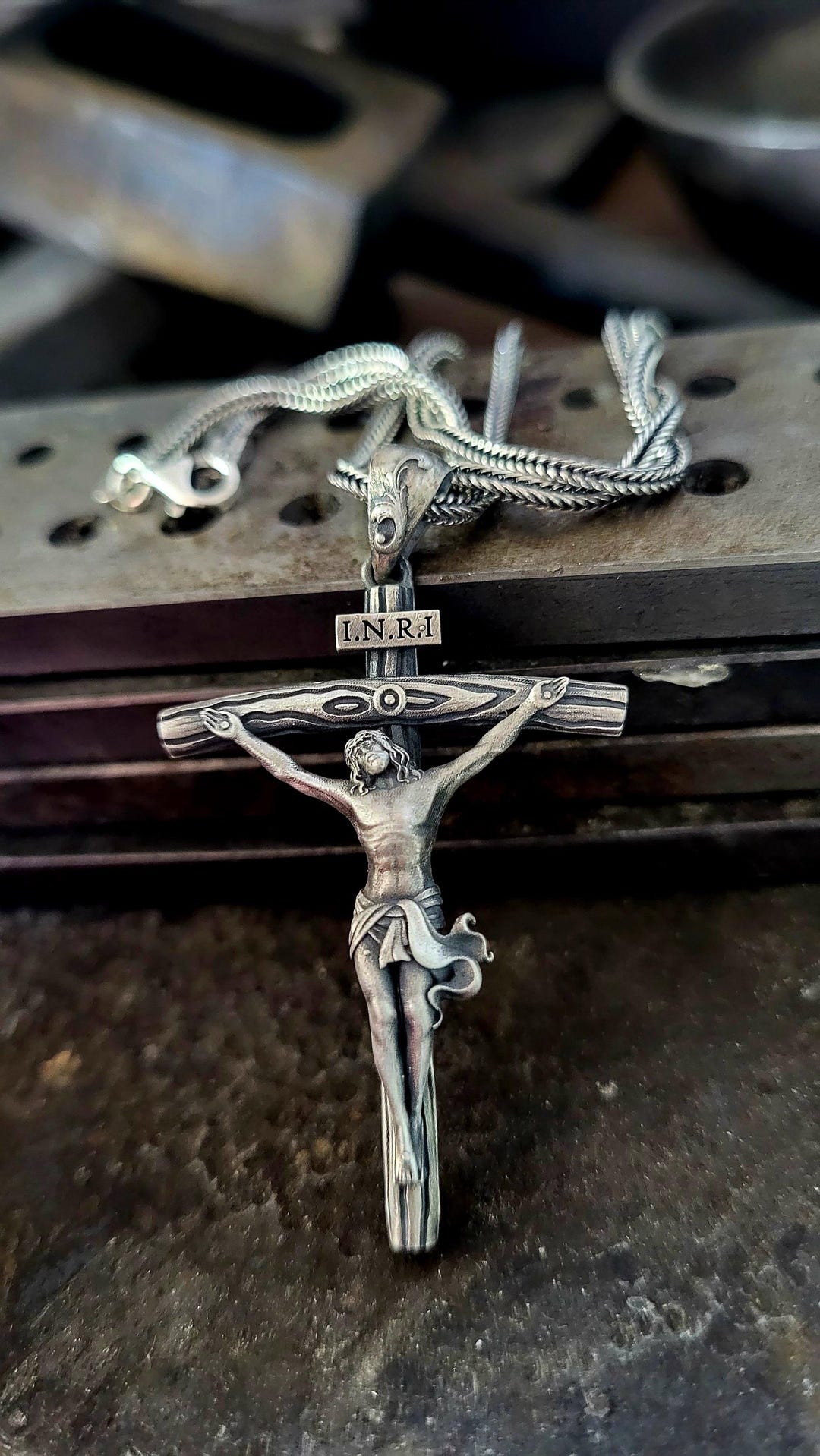 ROMANTICWORK 925 Sterling Silber Kreuz Halskette – Jesus Amulett, 18+2 Zoll, Für Herren & Damen