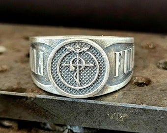 925k Sterling Silver "Flamel’s Legacy" Alchemist Signet Ring: Anime Snake Ring
