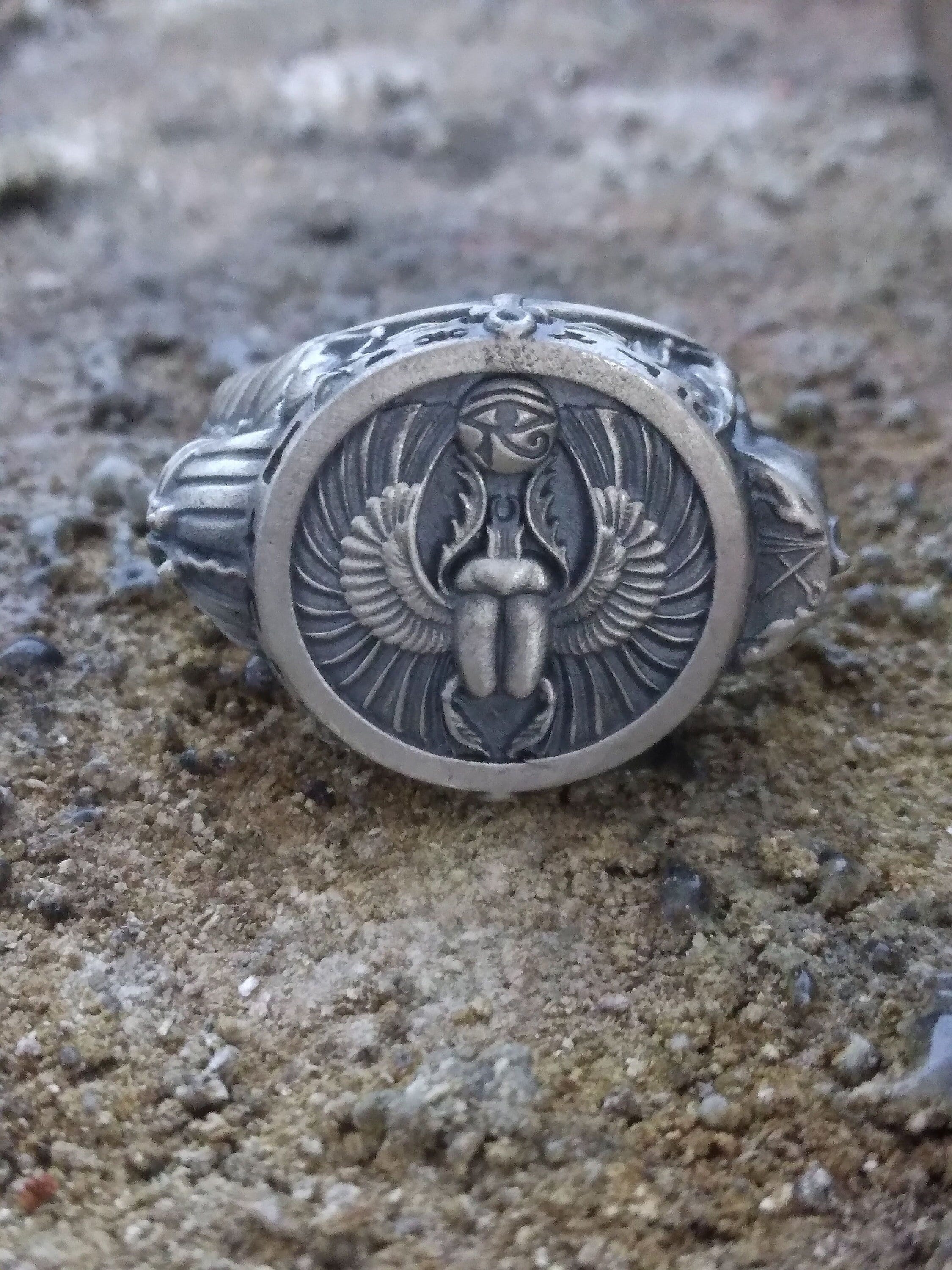 OIDIMS Ancient Egyptian Pharaoh's Ring Silver Stainless Steel Band Ring For Men Women Punk Hip Hop Style Finger Comfort Fit Jewelry Vintage Statement Knuckle Middle Rings Birthday Xmas Gift, 11