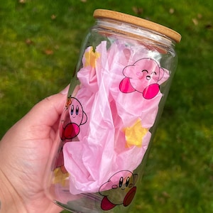 Kirby Libbey Glass cup / Cute Kirby Libbey glass cup/ Clear or Frosted Kirby Libbey glass cup