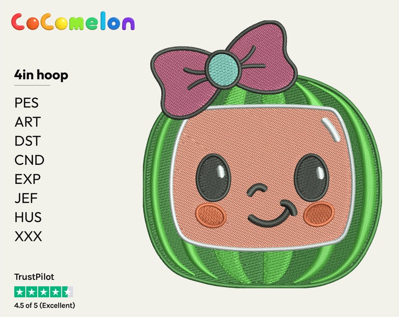 Cocomelon with a bow cocomelon handmade embroidery dst pes  etsy india Cocomelon with a bow cocomelon handmade embroidery dst pes  etsy india