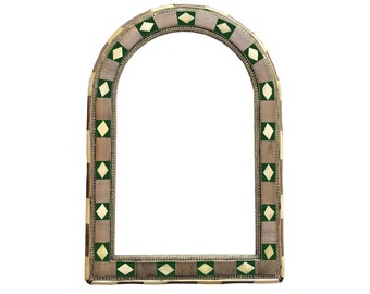 Arched Mirror green color walnut wood  Rectangular Shape Wall Hanging Glass Mirror Decorative Mirror Wall Trendy Mirror Mid Century Rustic