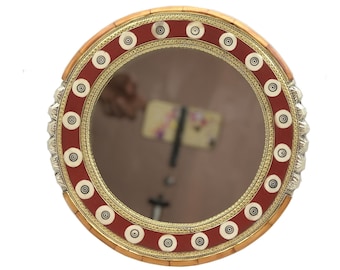 Bone Inlay Wall Mirror: Copper Accents, Wood & Resin - Asymmetrical Design