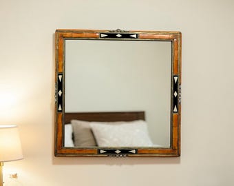 Custom Handmade Copper Wall Mirror – Wood, Metal, and Resin Accent