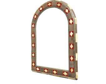 Walnut Wood Arched Wall Mirror: Rustic Mid-Century Modern Decor