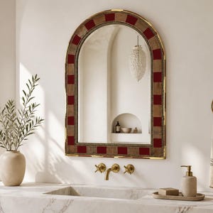 Unique Walnut Wall Mirror with Brass & Resin Inlay – Luxury Handmade Moroccan Statement Wall Decor