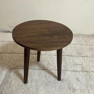 Round Wooden Side Table with Resin finish Edge and Walnut Inlays Handcrafted Mid-Century Modern Accent Perfect Small Table unique side table