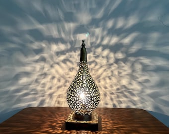 Handcrafted rustic Brass Table Lamp: Vintage Moroccan Oriental Bedside unique housewarming gift