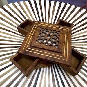 Luxury Handcrafted Walnut Jewelry Box with Resin Inlay – Vintage Organizer for Jewelry, Personalized Gift and Storage Solution keepsake box