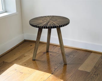 Handcrafted Walnut & Resin Side Table: Mid-Century Modern Accent round side for home decor