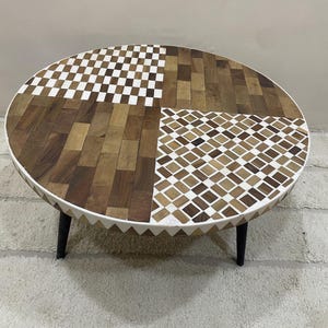 Handcrafted Walnut Coffee Table: Resin Mosaic Inlay, Mid-Century Modern