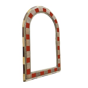 Espejo arqueado con madera de nogal de color rojo forma rectangular pared colgante espejo de vidrio espejo decorativo pared espejo de moda mediados de siglo rústico