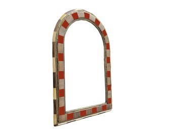 Arched Mirror with red color walnut wood Rectangular Shape Wall Hanging Glass Mirror Decorative Mirror Wall Trendy Mirror Mid Century Rustic