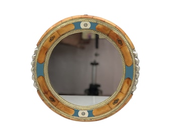 Asymmetrical Bone Inlay Wall Mirror: Wood, Copper & Resin Silhouette mirror bathroom diy gift  vintage