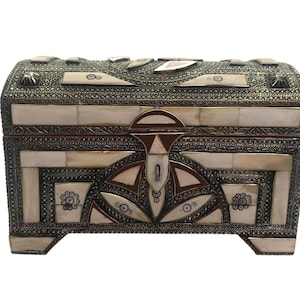 Unique Handmade Antique Jewelry Box with Black Color and White Copper Lid – Stylish Organizer, Great Gift for Her Halloween and Christmas