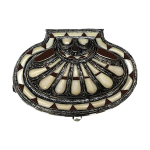unique seashell shaped jewelry box earring organizer storage box octag with copper and bone with brown color gift birthday gift