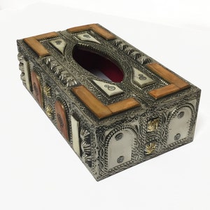 Handcrafted Moroccan Tissue Box Cover – Copper & Bone handkerchief box decorative box with bone  white copper gift for her mom wife friend