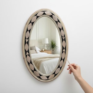 Black Walnut Wood Wall Mirror – Rustic Mid-Century Modern Design, Handcrafted Wooden  Decorative Round Rectangular