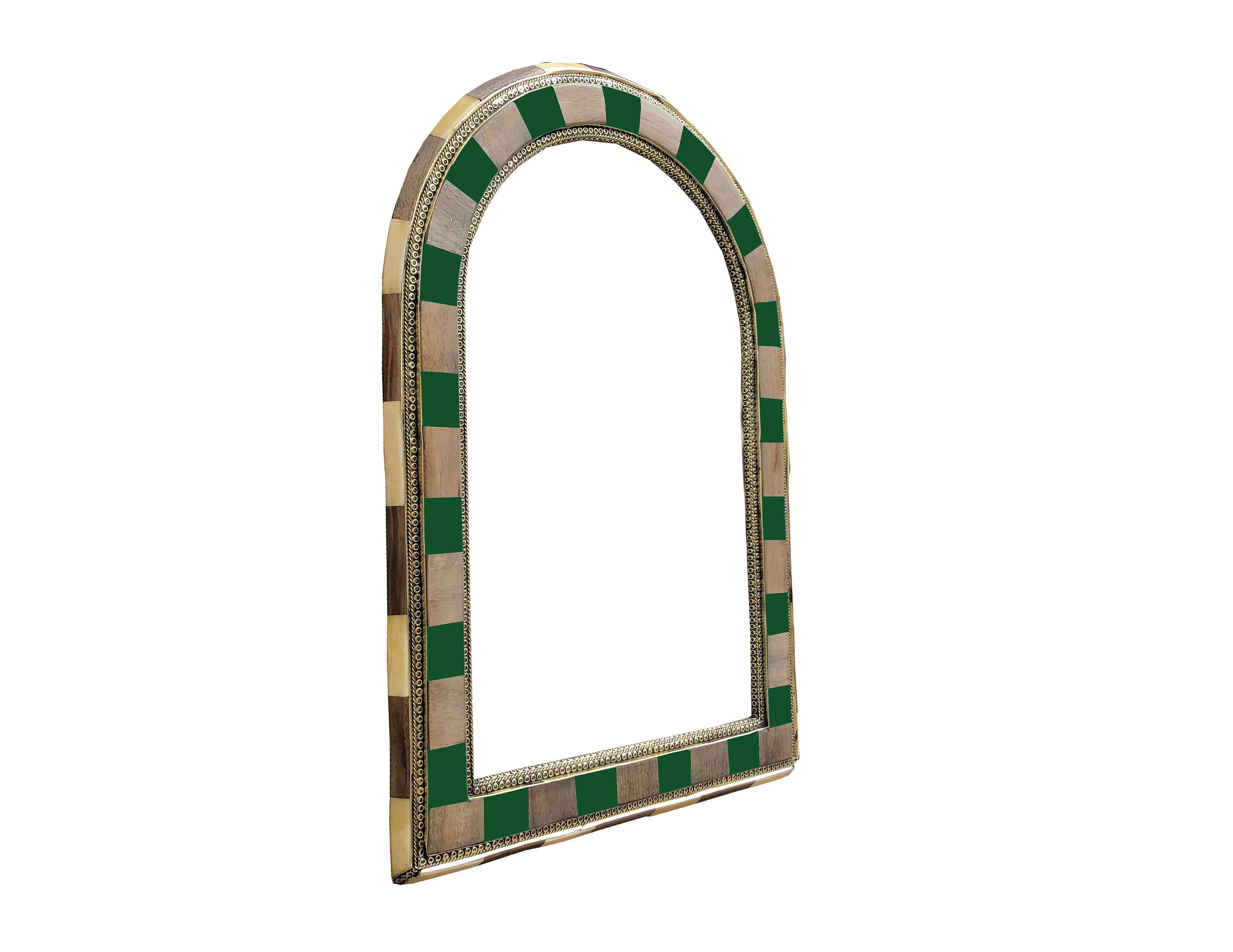 Arched Mirror with green walnut wood Rectangular Shape Wall Hanging Glass Mirror Decorative Mirror Wall Trendy Mirror Mid Century Rustic