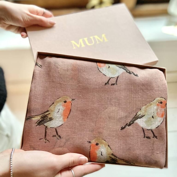 Bufanda personalizada con estampado de petirrojo en caja de regalo