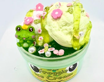 Froggie Ice Cream Slime-Butter slime-Fluffy slime-Scented-DIY clay slime-Sprinkles-Easter gift idea