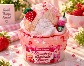 Kit para hacer slime casero con sabor a frappé de fresa / Slime espeso y brillante con sabor a frappé de fresa / Slime de tarta de fresa / Slime híbrido
