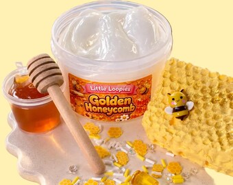 Golden Honeycomb DIY Slime Kit | Thick & Glossy Honey Slime with Clay Honeycomb Topper| Scented Slime