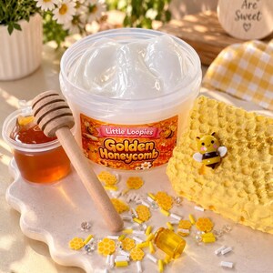 Golden Honeycomb DIY Slime Kit | Thick & Glossy Honey Slime with Clay Honeycomb Topper| Scented Slime image 1