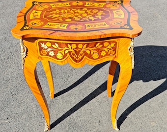 French style Decorative Arts Side Table – Marquetry Inlay, End Table with Storage Drawer