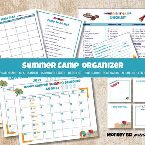 Organizador del campamento de verano / Planificador mensual / Lista de verificación de camping / Papelería del campamento de verano / Imprimible