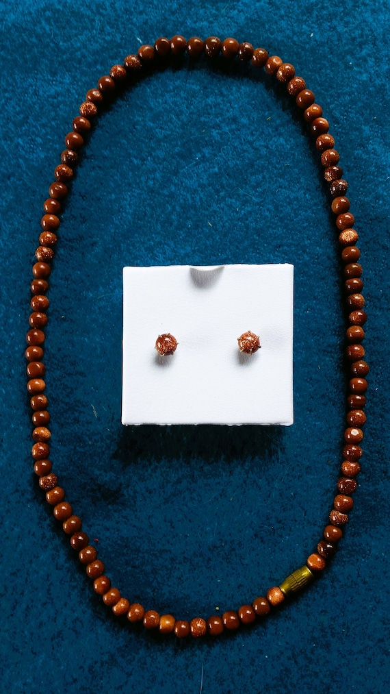 Brown goldstone beaded necklace and Earrings