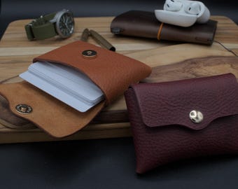Handmade Italian Leather Card Pouch: Full Grain, Magnetic Snap - Made in USA