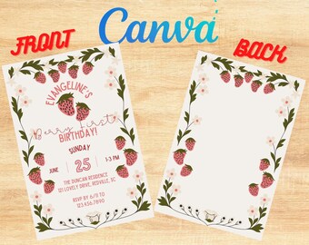 Berry First Birthday Invitation Customizable Berry theme party Invite Strawberry theme party customizable invitation template berries