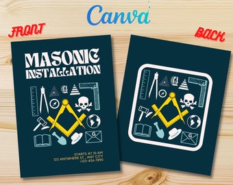 Masonic Event invitation or Digital Freemason printable Entered Apprentice Installation Free mason Degree Editable masonic Canva Template