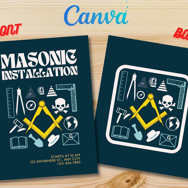 Masonic Event invitation or Digital Freemason printable Entered Apprentice Installation Free mason Degree Editable masonic Canva Template