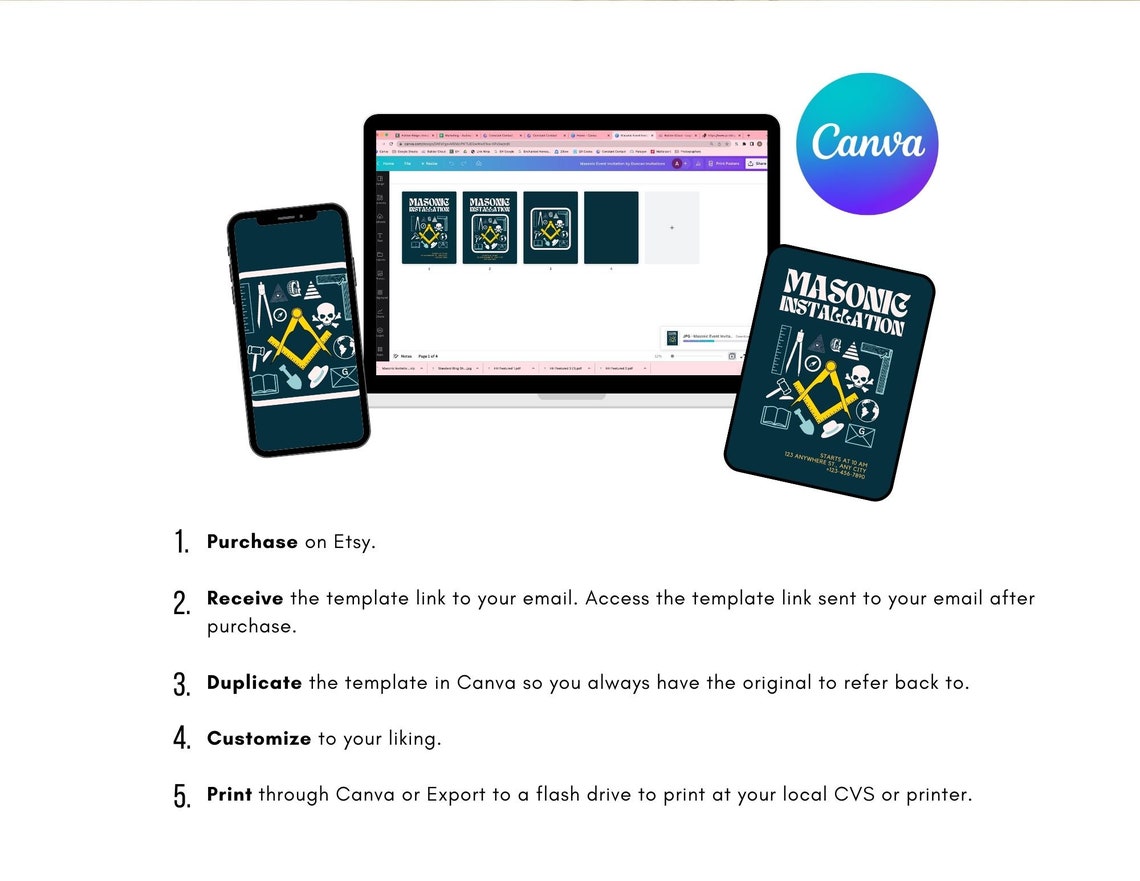 Masonic Event Invitation or Digital Freemason Printable Entered